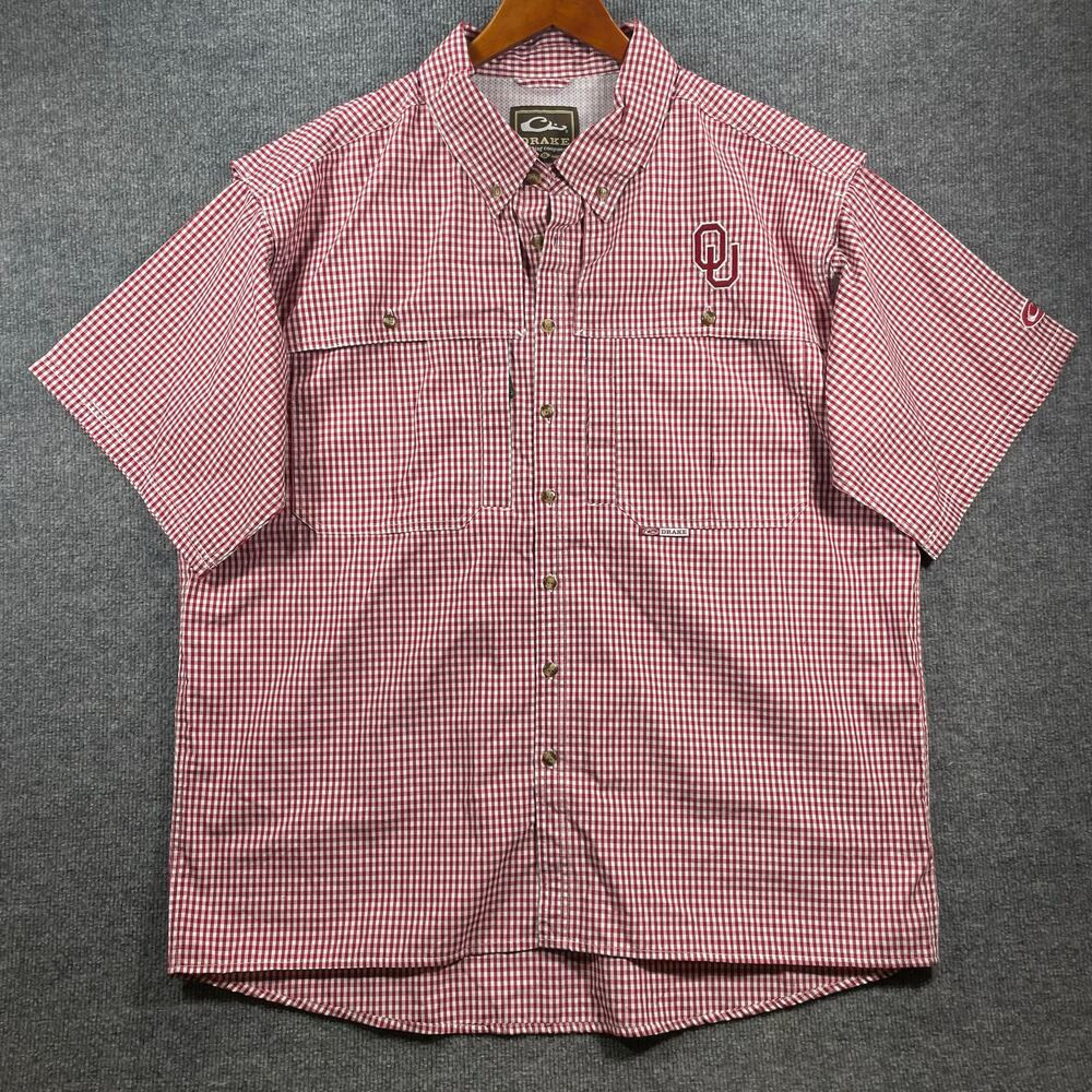 Drake Oklahoma Waterfowl Wingshooter's Shirt Men's XL Red Plaid Breathable